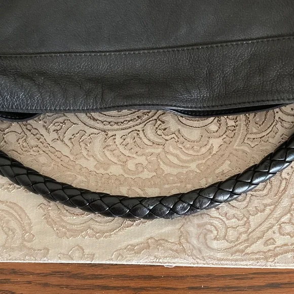 FURLA EUC Black Italian Pebbled Leather Hobo Bag with Braided Handle. - Picture 11 of 14